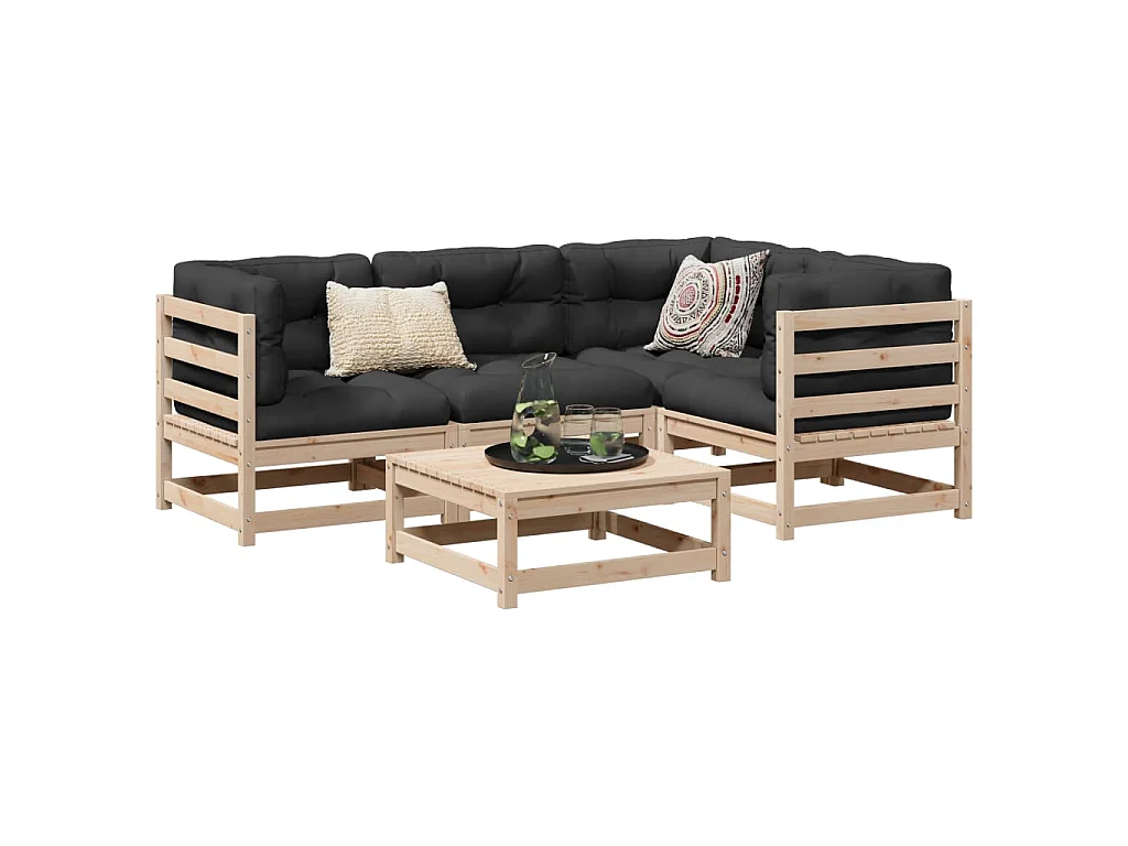 Salon de jardin 5 pcs bois de pin massif