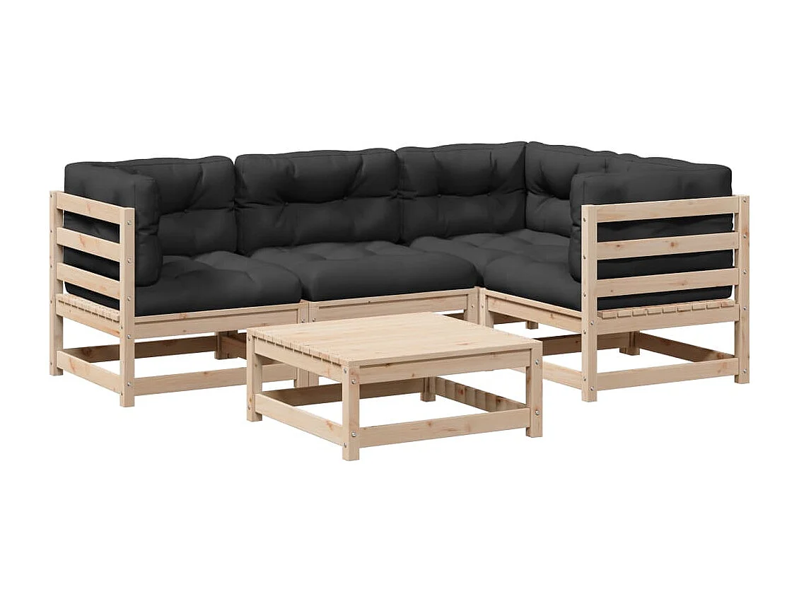 Salon de jardin 5 pcs avec coussins bois de pin massif