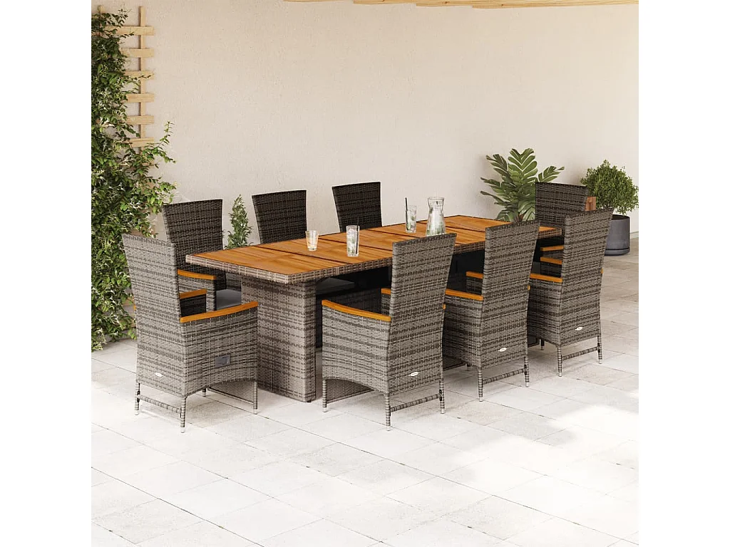 9-delige Tuinset met kussens poly rattan grijs
