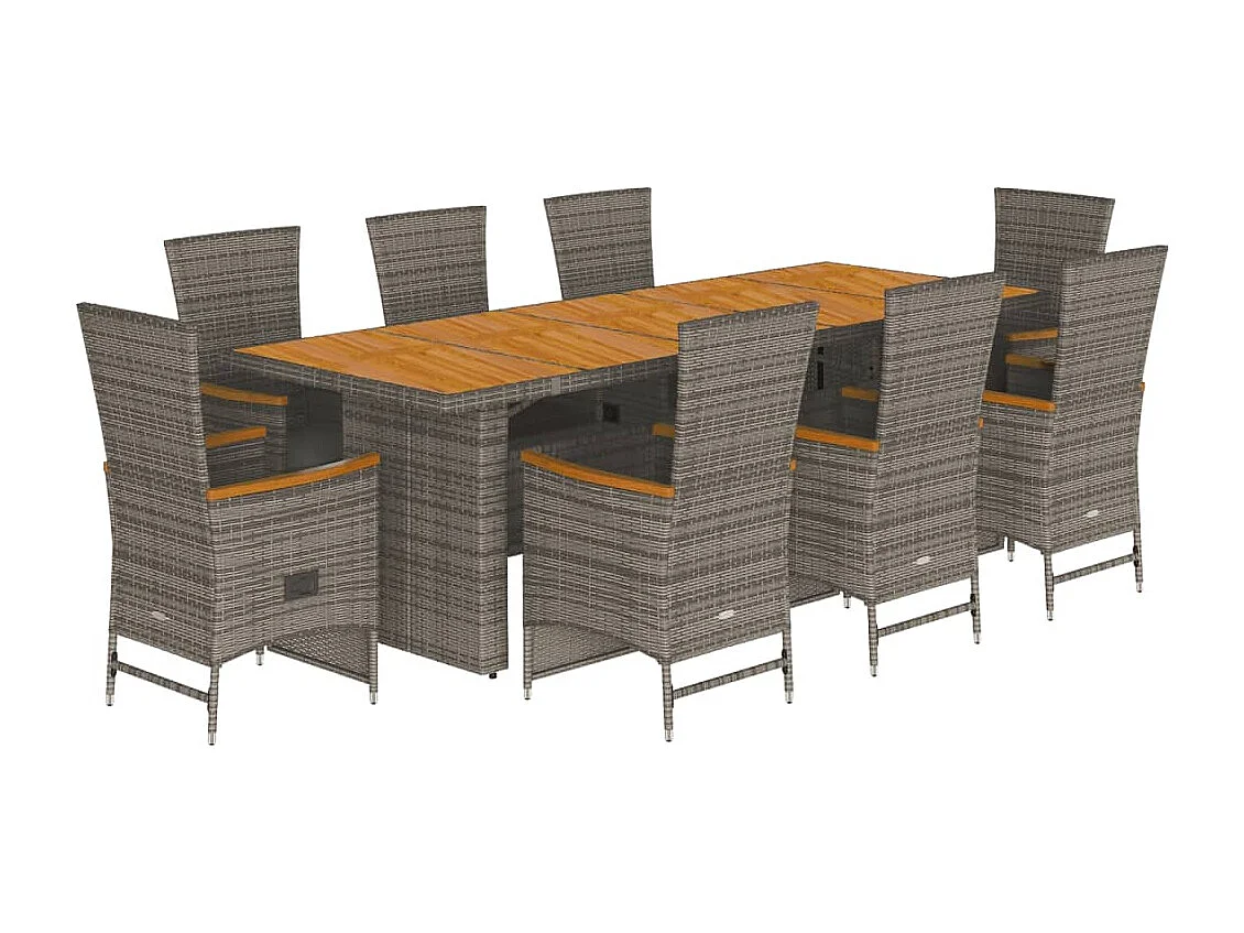 9-delige Tuinset met kussens poly rattan grijs