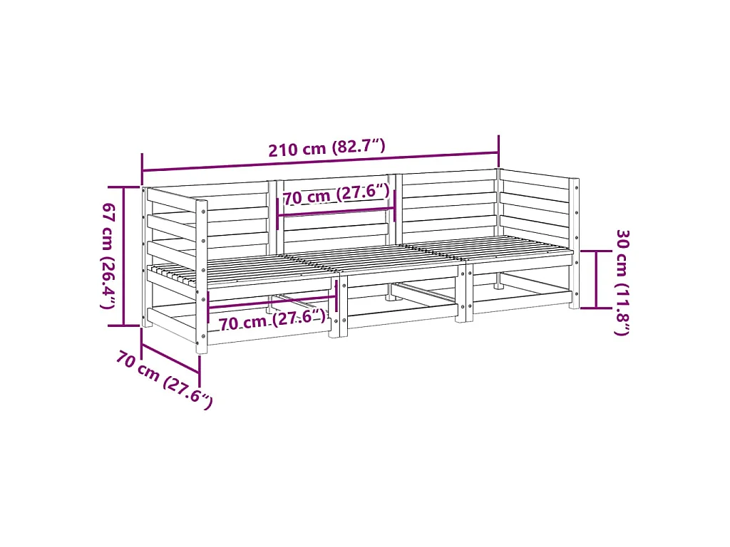 Set Divani da Giardino 3 pz in Legno Massello Abete Douglas