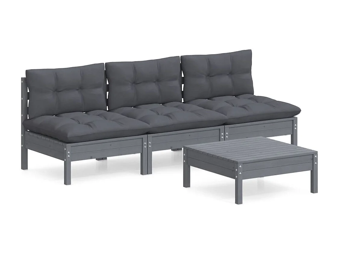 Salon de jardin 4 pcs avec coussins anthracite Bois de pin