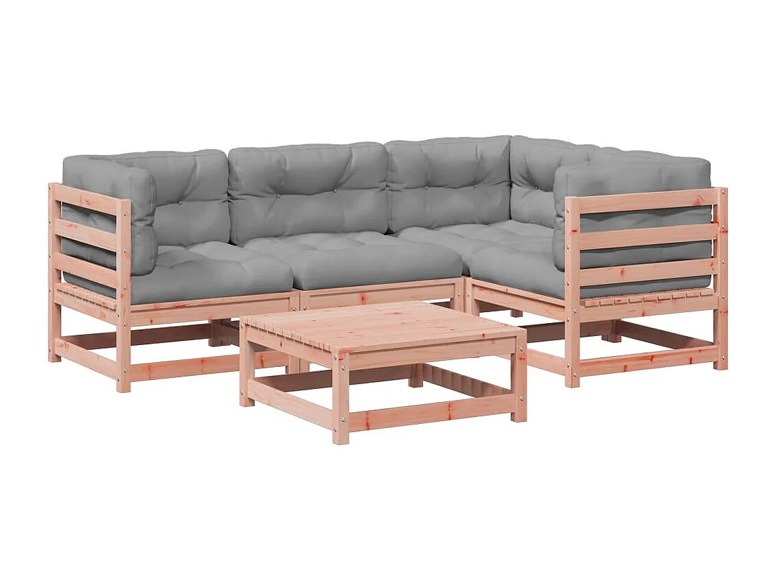 Salon de jardin 5 pcs et coussins bois massif sapin de douglas