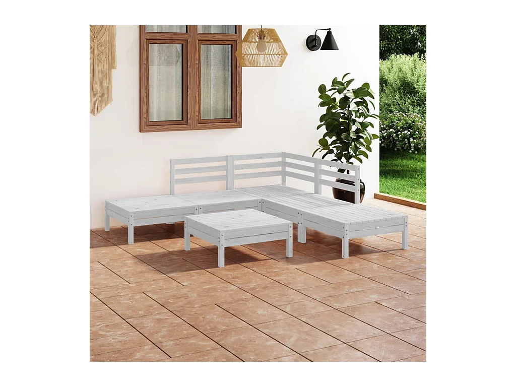 Salon de jardin 6 pcs Bois de pin massif Blanc