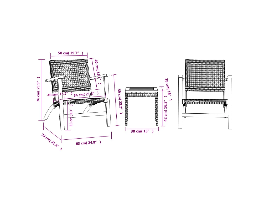 Ensemble de bistro 3 pcs beige résine tressée et bois d'acacia