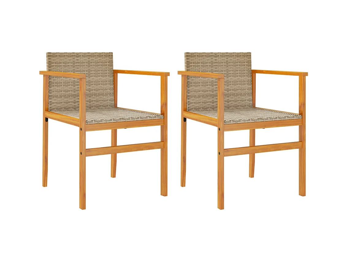 Chaises de jardin coussins lot de 2 beige résine tressée bois