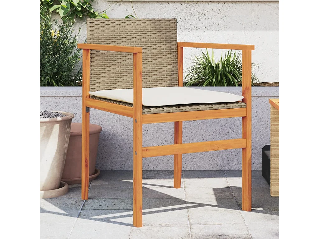 Tuinstoelen 2 st met kussens poly rattan en massief hout beige