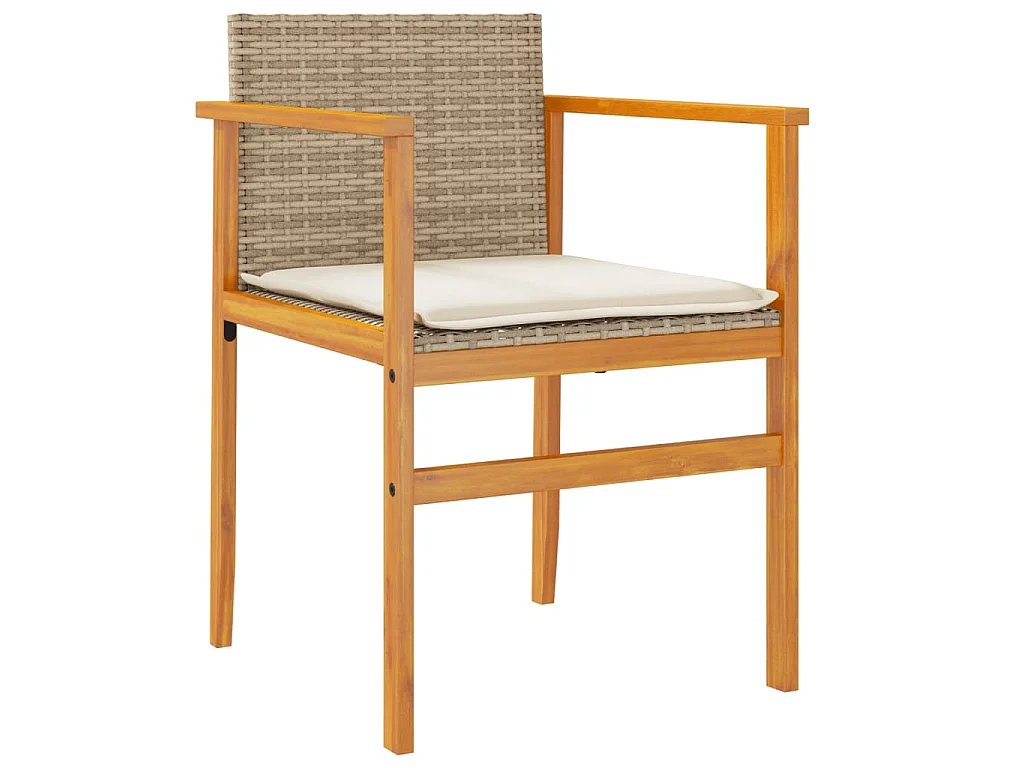 Tuinstoelen 2 st met kussens poly rattan en massief hout beige
