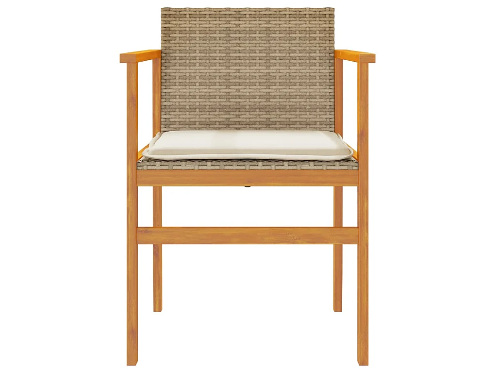 Tuinstoelen 2 st met kussens poly rattan en massief hout beige