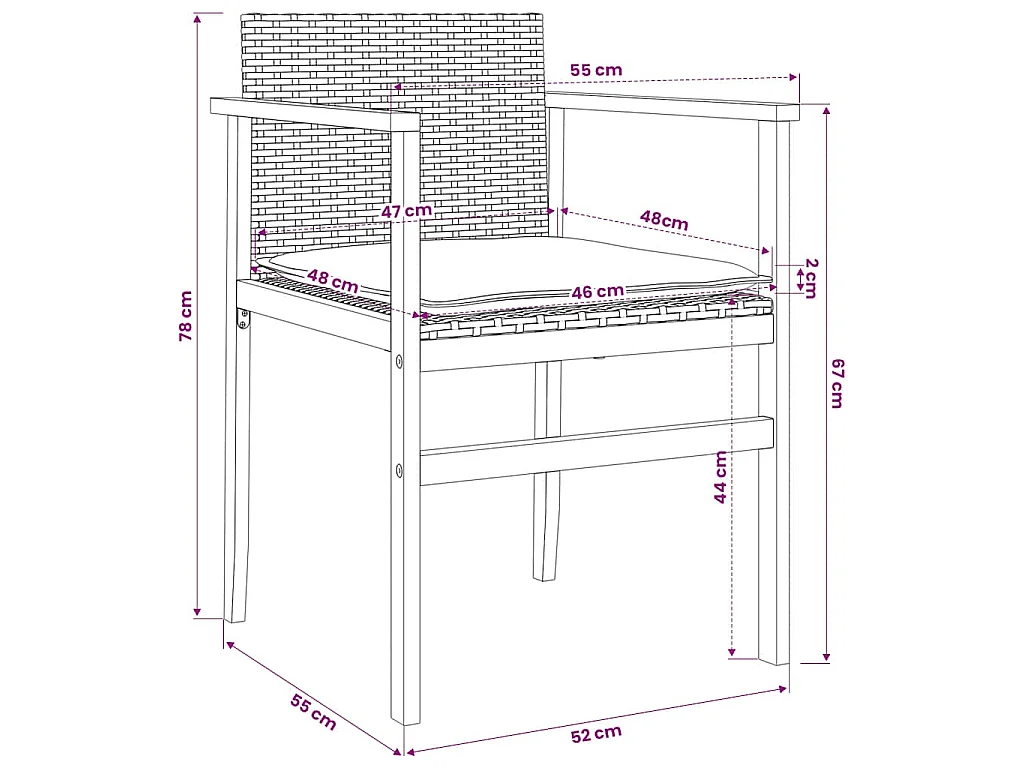 Chaises de jardin coussins lot de 2 beige résine tressée bois
