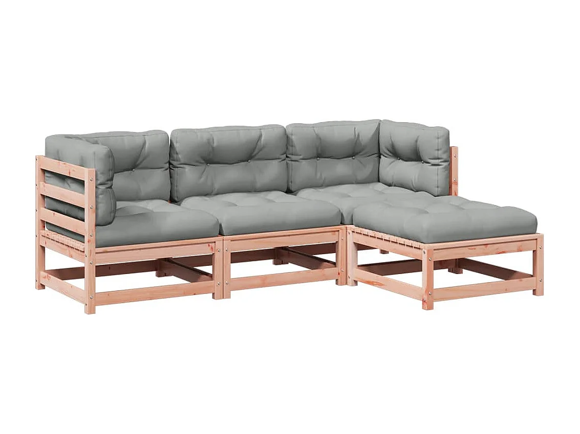 Salon de jardin 4 pcs et coussins bois massif sapin de douglas