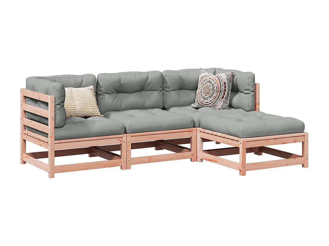 Set Divani Giardino 4 pz Cuscini Legno Massello Abete Douglas