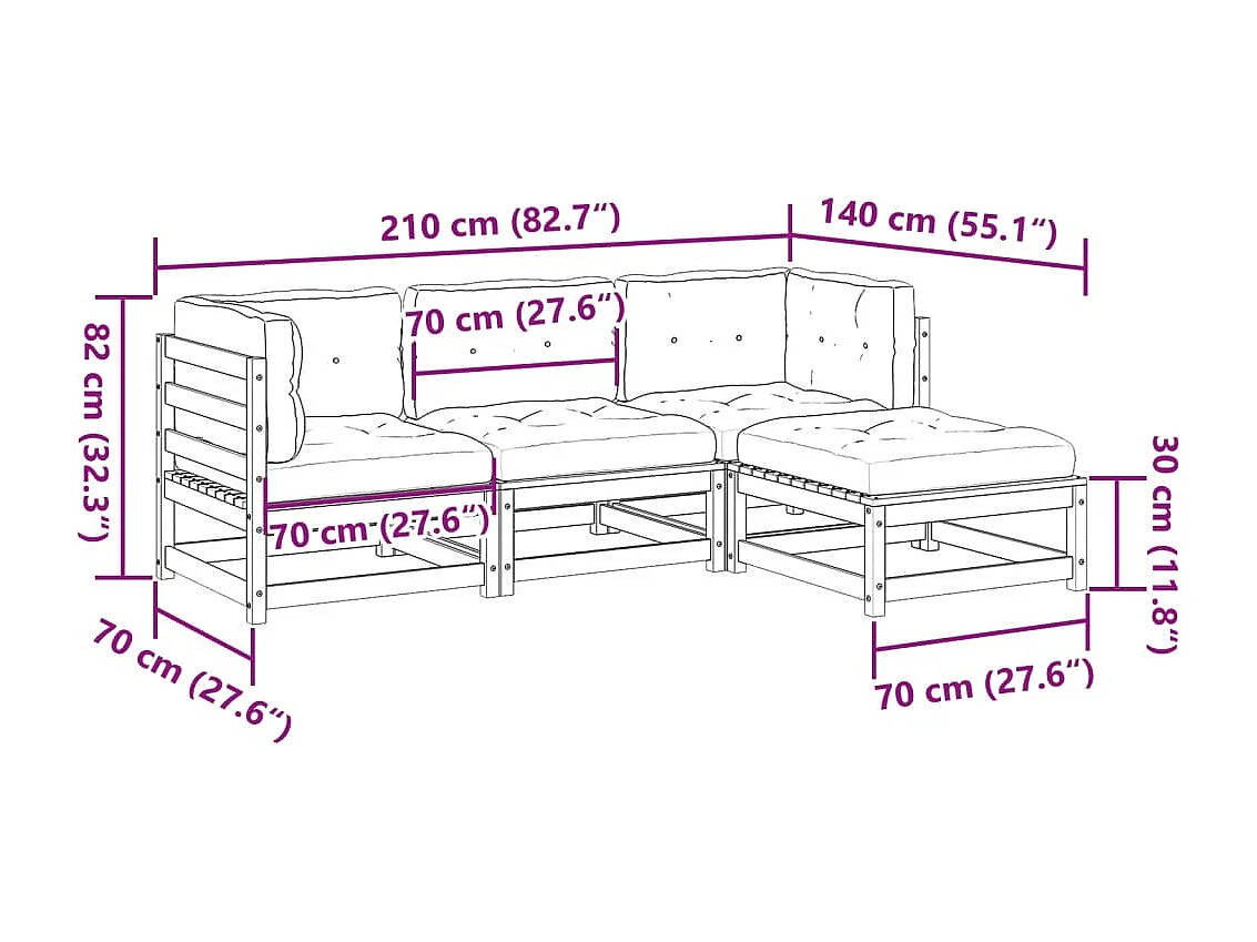 Set Divani Giardino 4 pz Cuscini Legno Massello Abete Douglas
