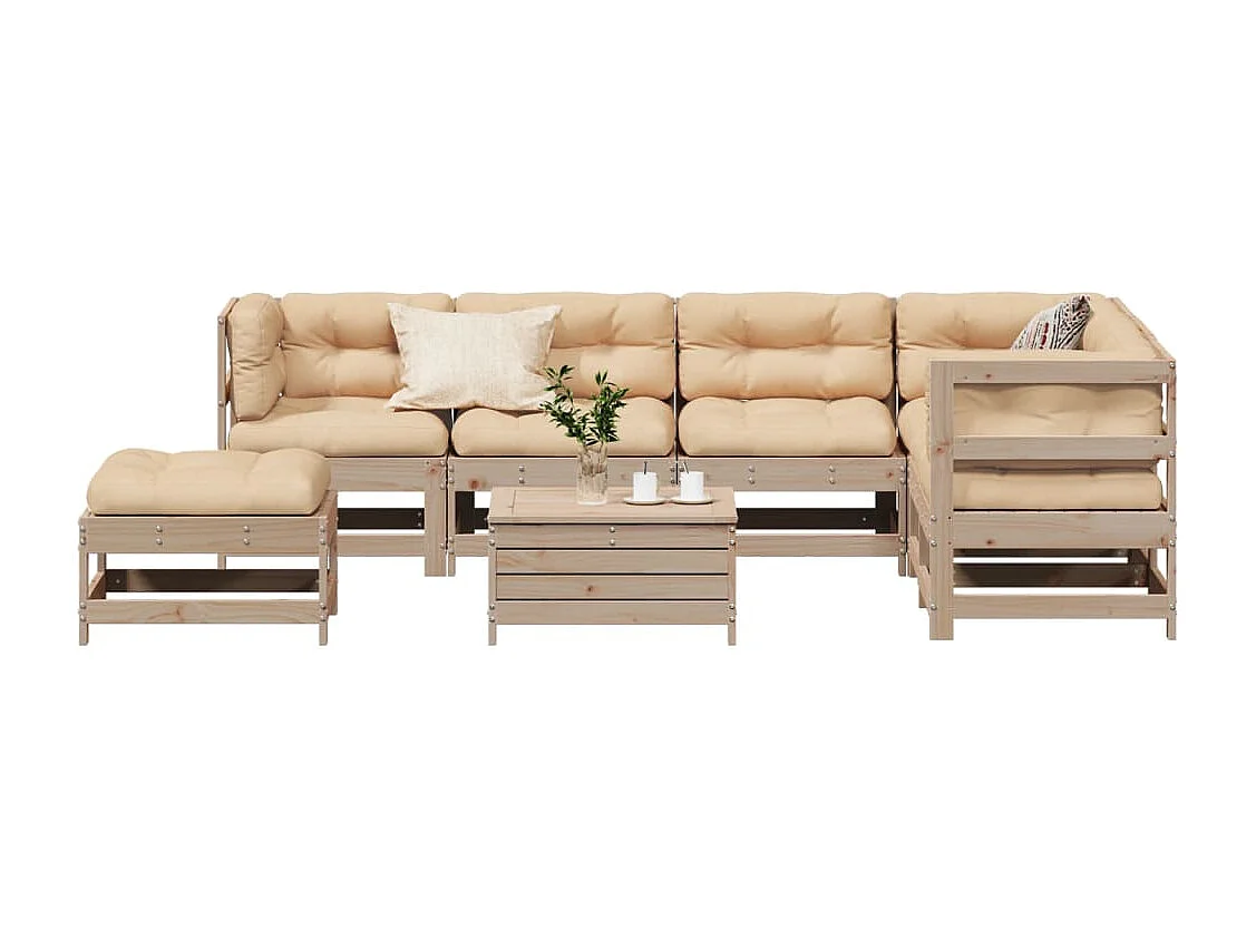 Salon de jardin 8 pcs avec coussins Bois de pin massif