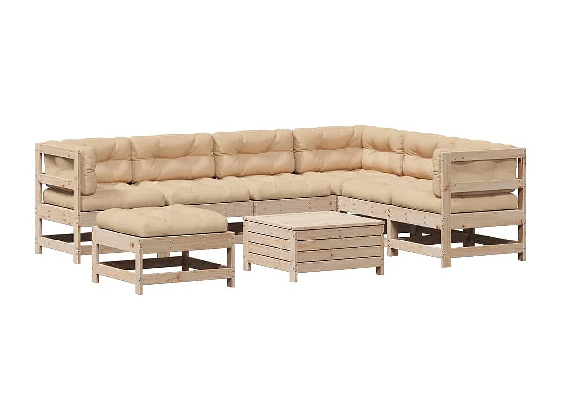 Salon de jardin 8 pcs avec coussins Bois de pin massif