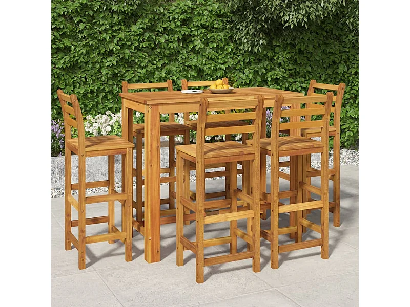 Ensemble de bar de jardin 7 pcs bois d'acacia solide
