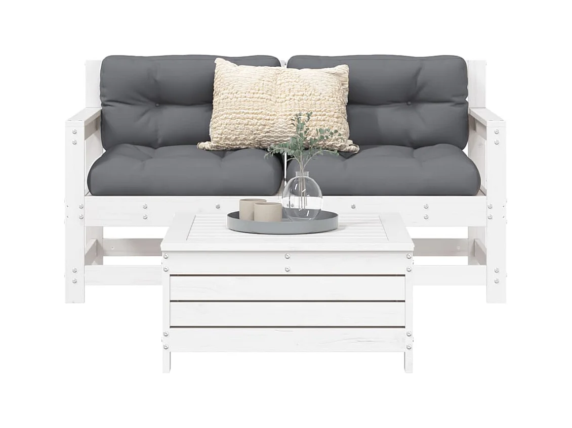 Set Divani da Giardino 3 pz Bianco in Legno Massello di Pino