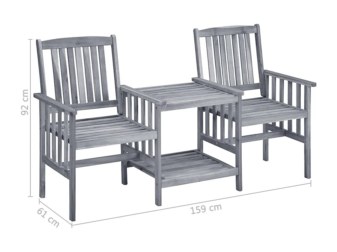 Chaises de jardin avec table à thé et coussins Acacia solide