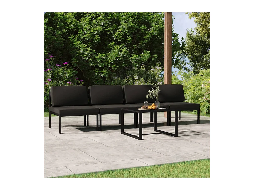 Salon de jardin 5 pcs avec coussins Aluminium Anthracite