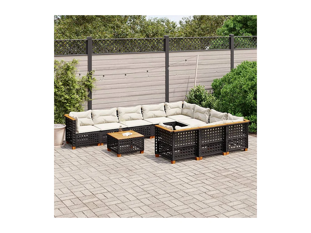11-tlg. Garten-Sofagarnitur mit Kissen Schwarz Poly Rattan