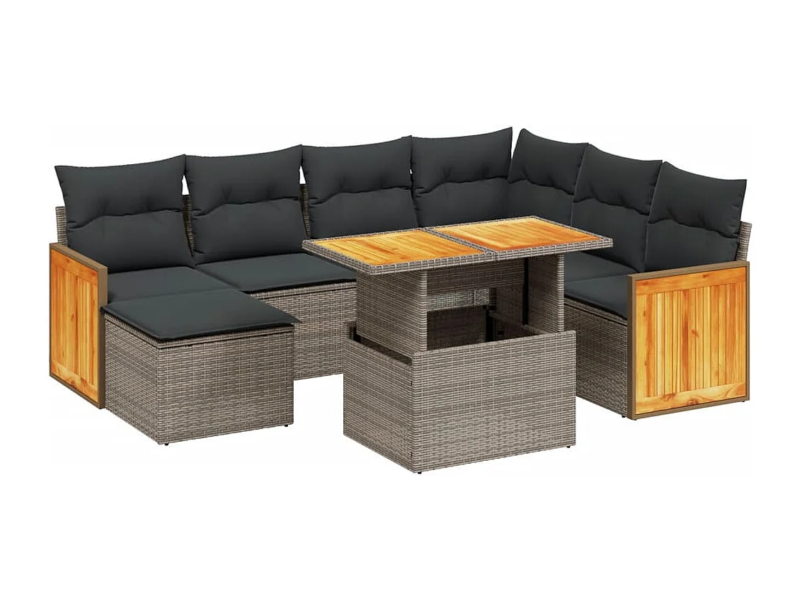 Set Divano da Giardino 8 pz con Cuscini Grigio in Polyrattan