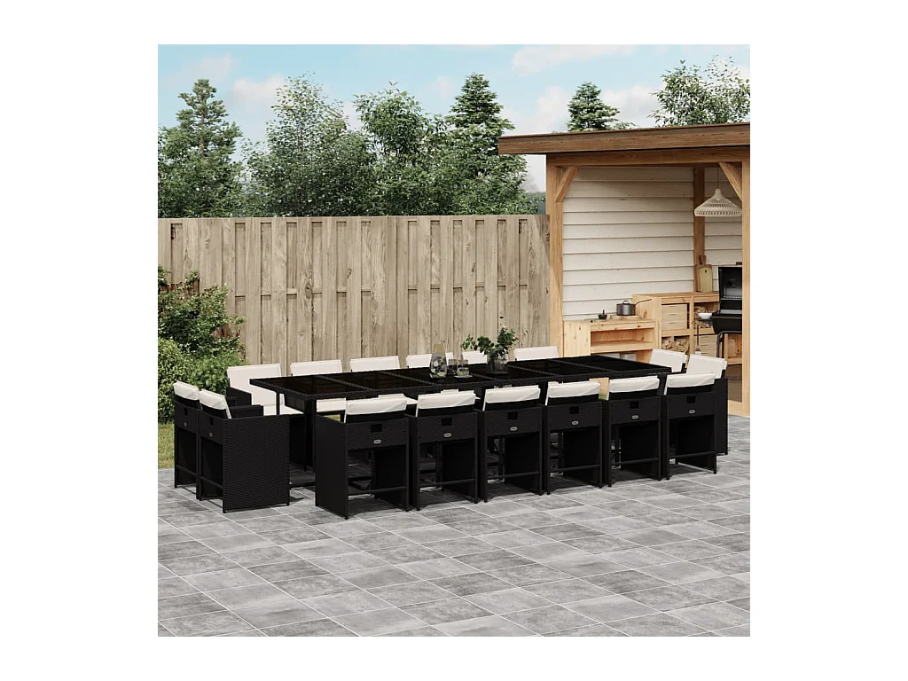 Ensemble à manger de jardin 17 pcs coussins noir résine tressée