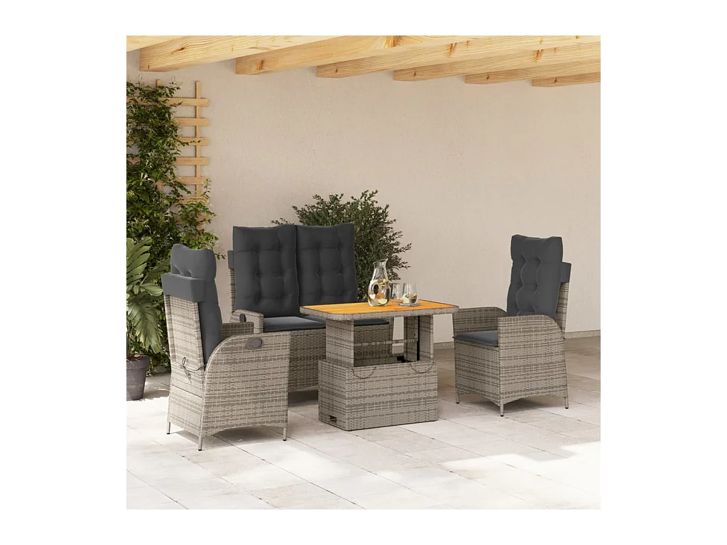 Set da Pranzo da Giardino 4 pz con Cuscini in Polyrattan Grigio