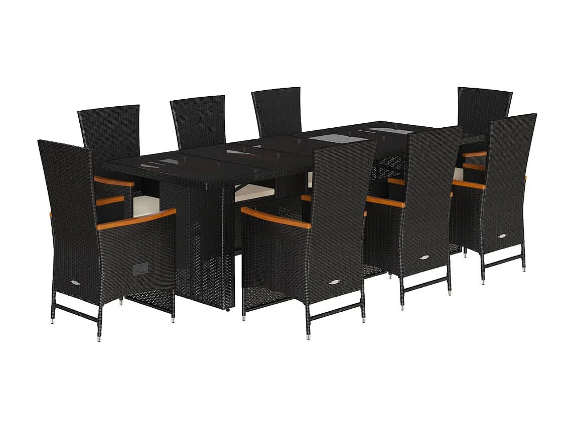 9-tlg. Garten-Essgruppe mit Kissen Schwarz Poly Rattan