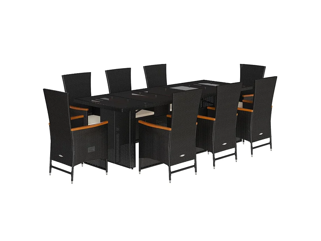 Ensemble à manger de jardin 9pcs coussins noir résine tressée