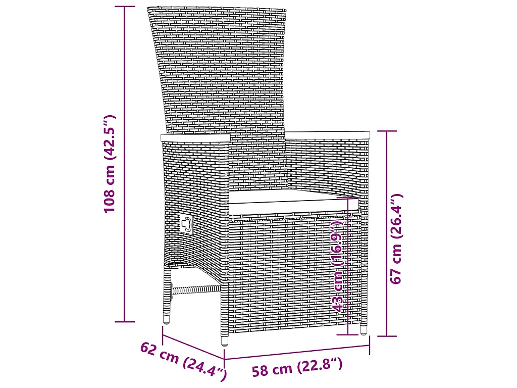 Ensemble à manger de jardin 9pcs coussins noir résine tressée