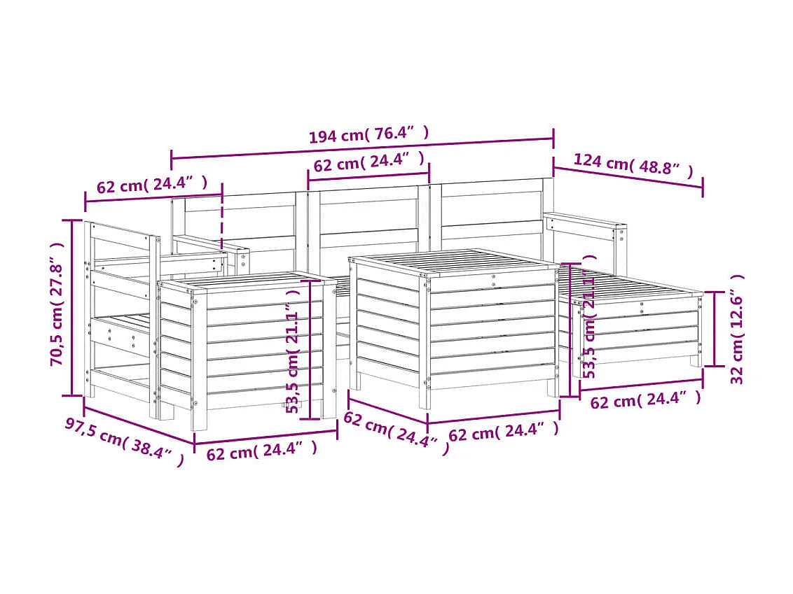 Salon de jardin 7 pcs bois de pin imprégné