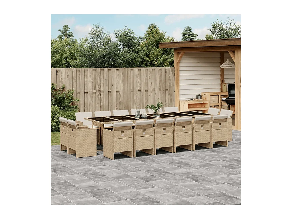 Ensemble à manger de jardin et coussins 17 pcs beige