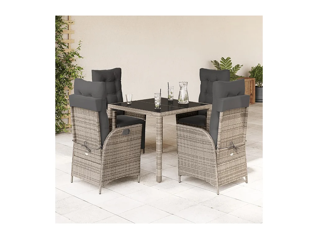 Set da Pranzo da Giardino 5 pz con Cuscini in Polyrattan Grigio