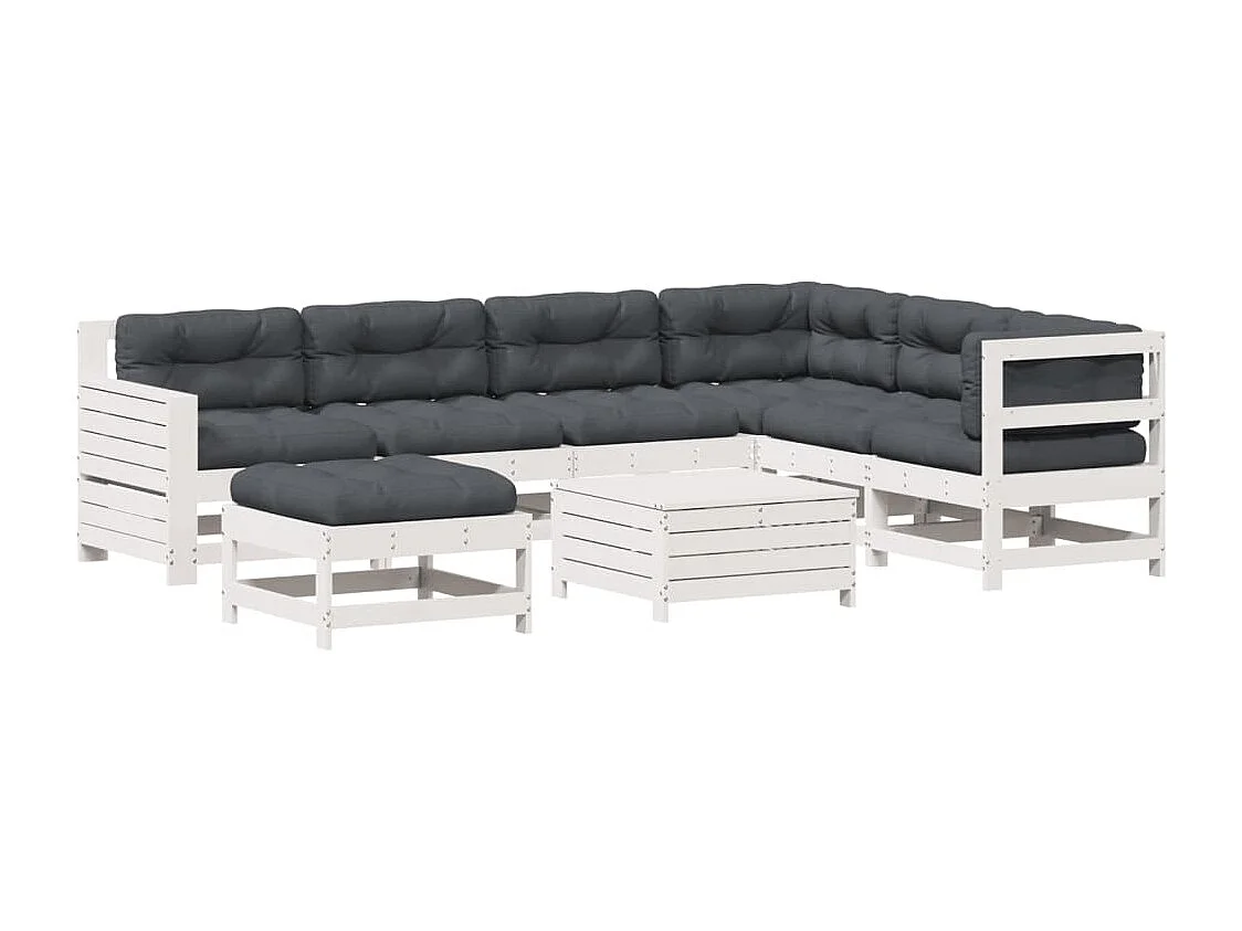 8-tlg. Garten-Lounge-Set mit Kissen Weiß Massivholz Kiefer