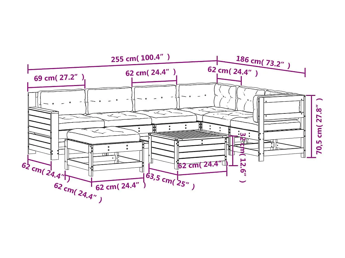 8-tlg. Garten-Lounge-Set mit Kissen Weiß Massivholz Kiefer