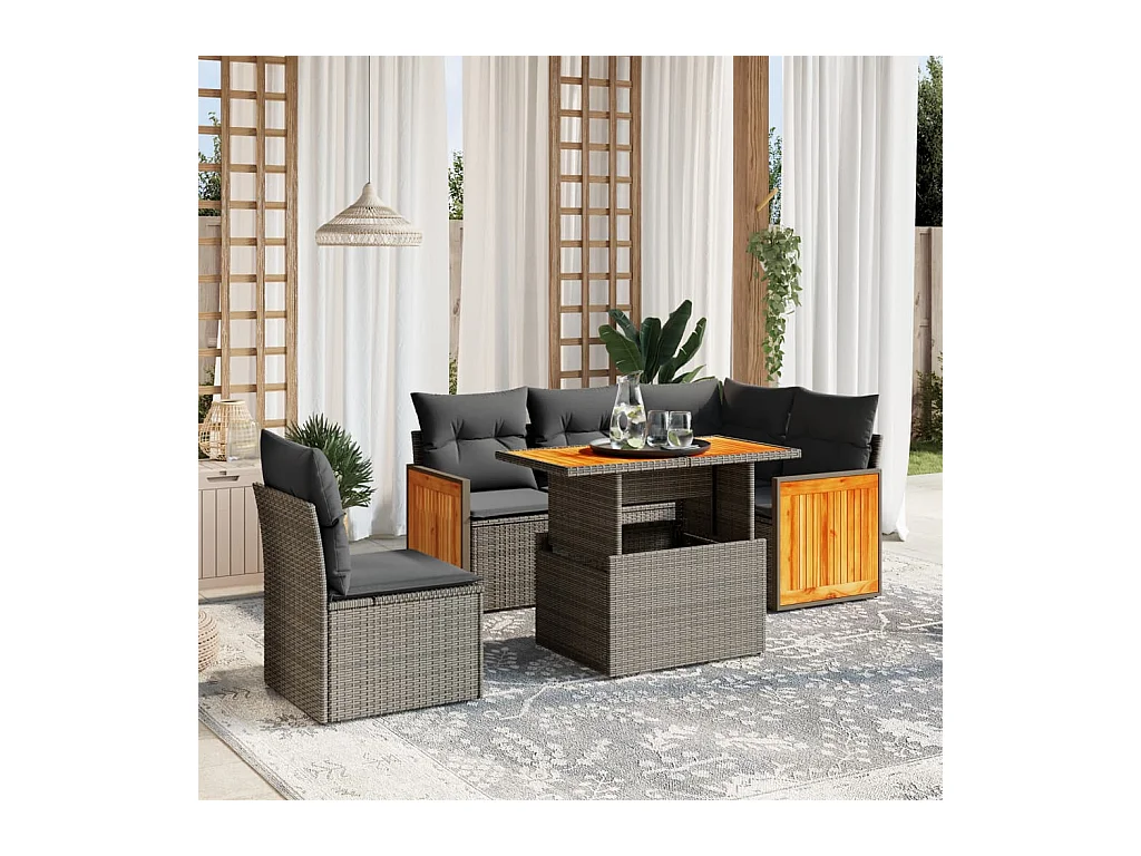 Salon de jardin avec coussins 6 pcs beige résine tressée