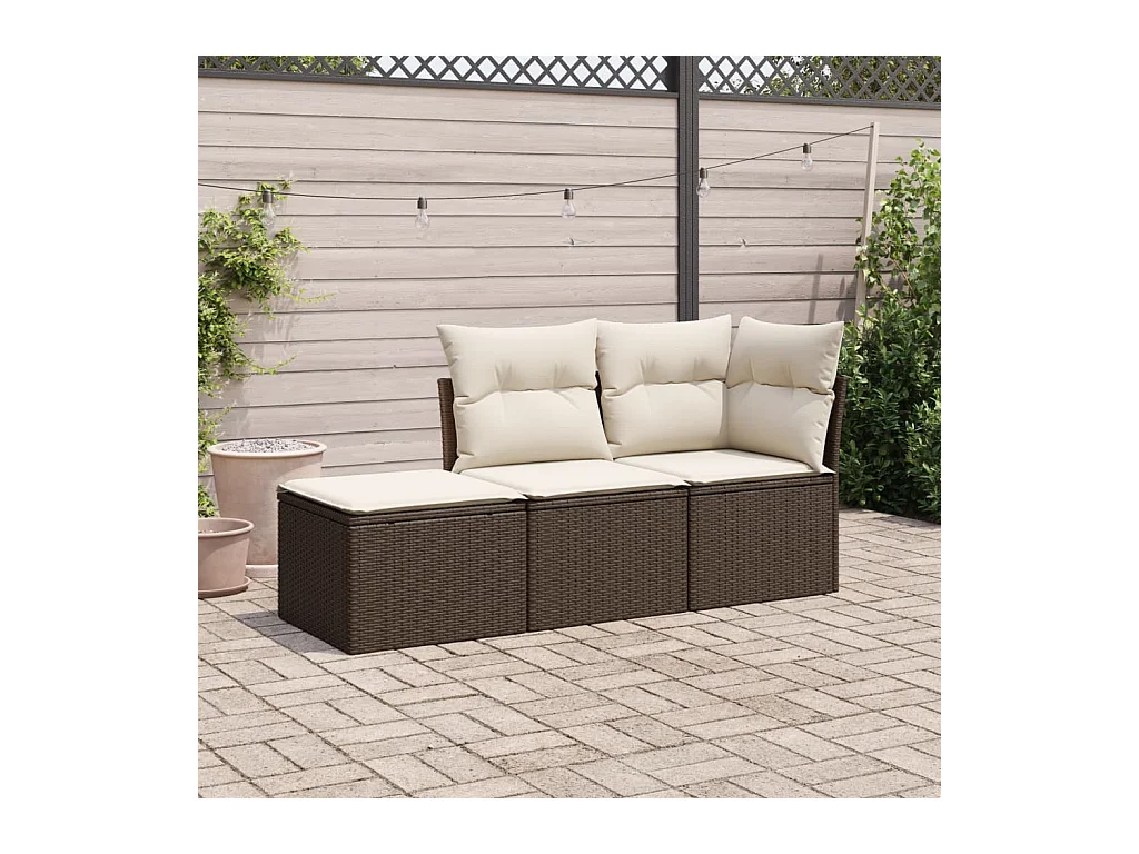 Salon de jardin avec coussins 3 pcs marron résine tressée