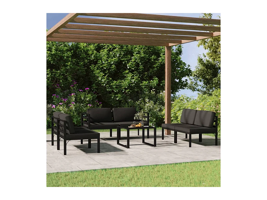 Salon de jardin 7 pcs avec coussins Aluminium Anthracite