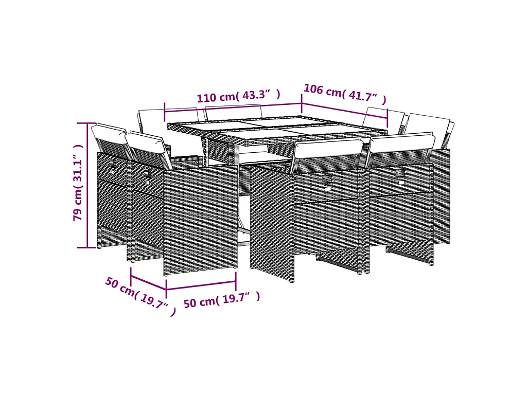 9-delige Tuinset poly rattan zwart