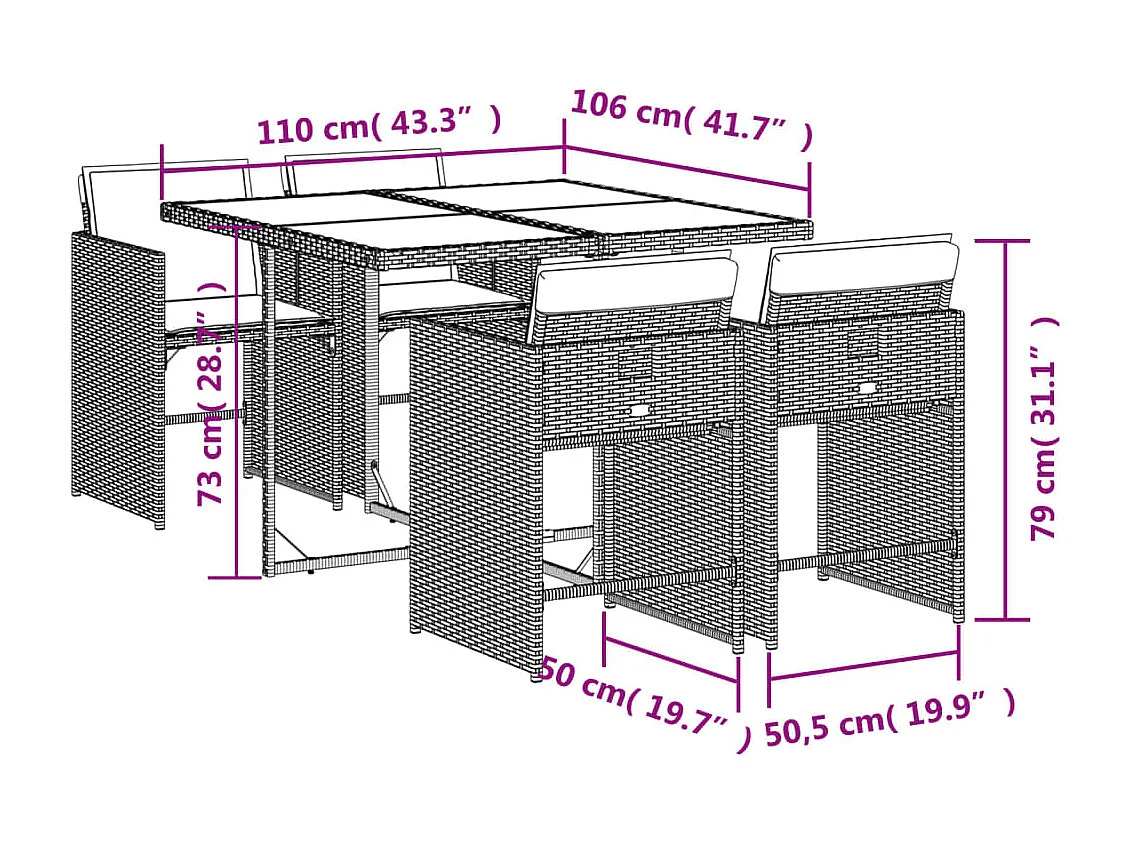 5-delige Tuinset met kussens poly rattan zwart