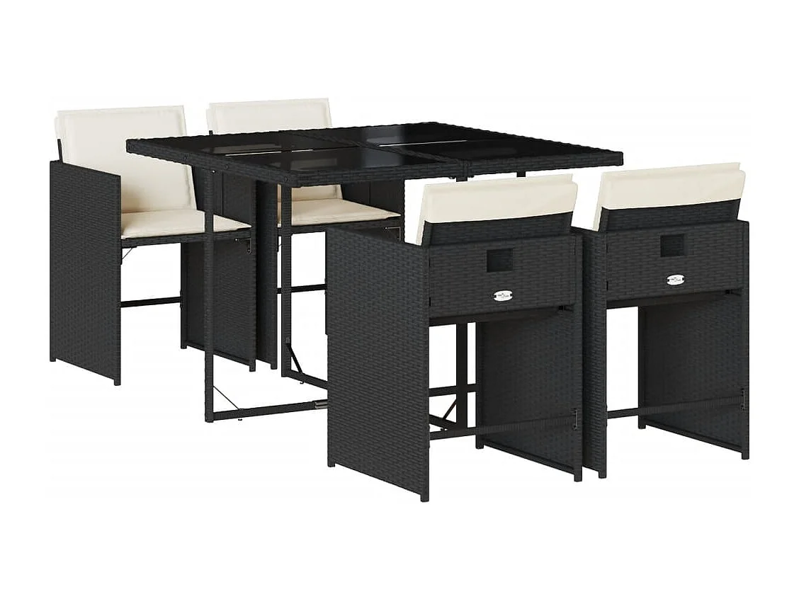 Ensemble à manger de jardin coussins 5pcs Noir Résine tressée