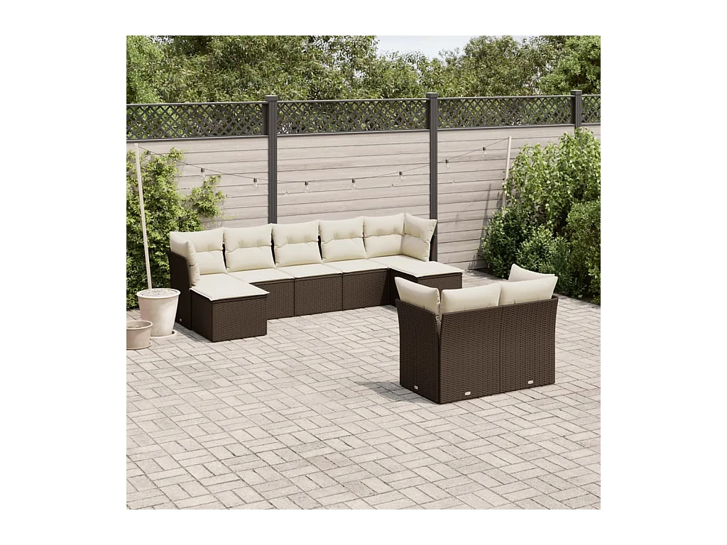9-tlg. Garten-Sofagarnitur mit Kissen Braun Poly Rattan
