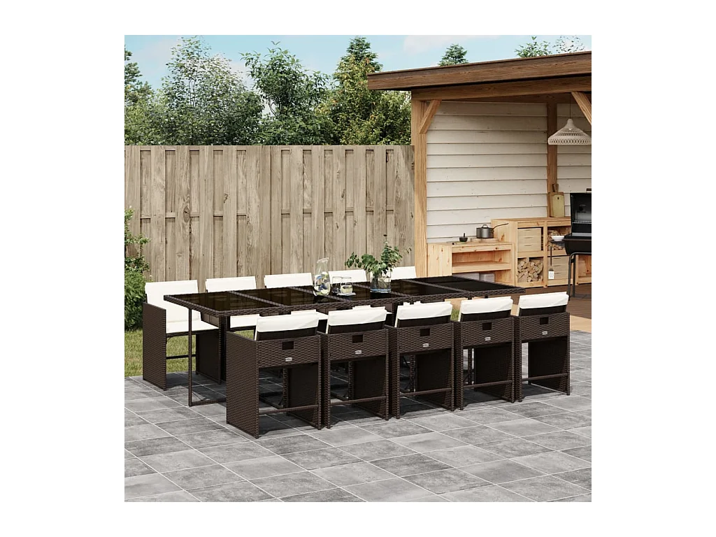11-tlg. Garten-Essgruppe mit Kissen Braun Poly Rattan