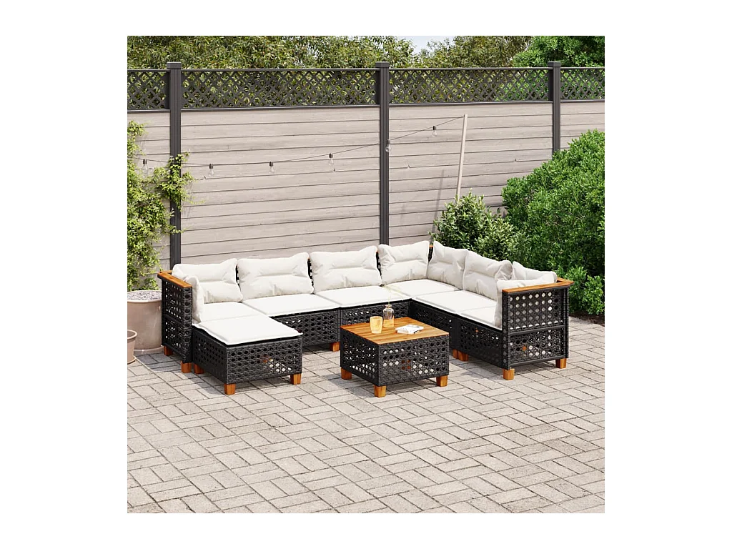 8-tlg. Garten-Sofagarnitur mit Kissen Schwarz Poly Rattan