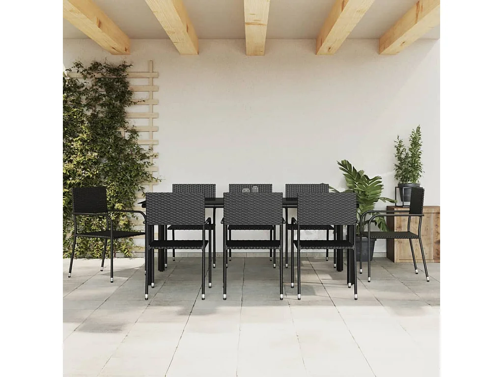 9-delige Tuinset poly rattan en staal zwart