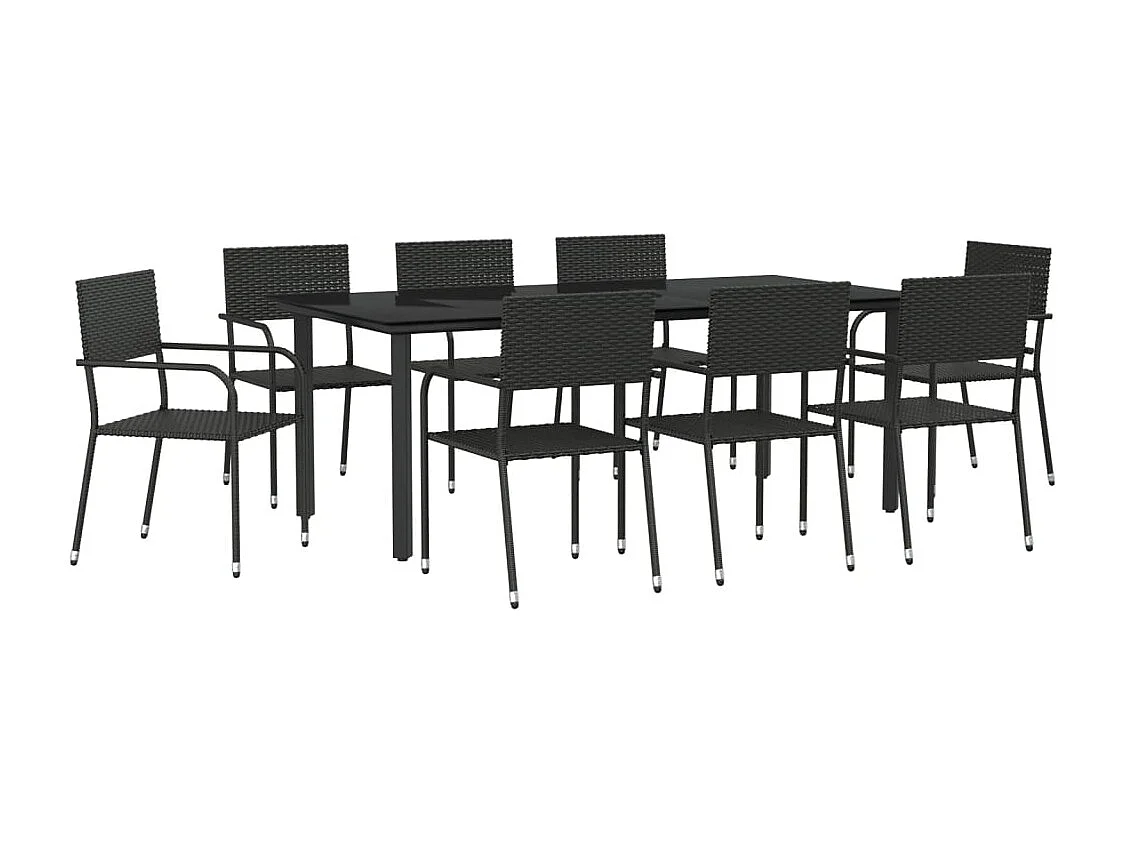 9-delige Tuinset poly rattan en staal zwart