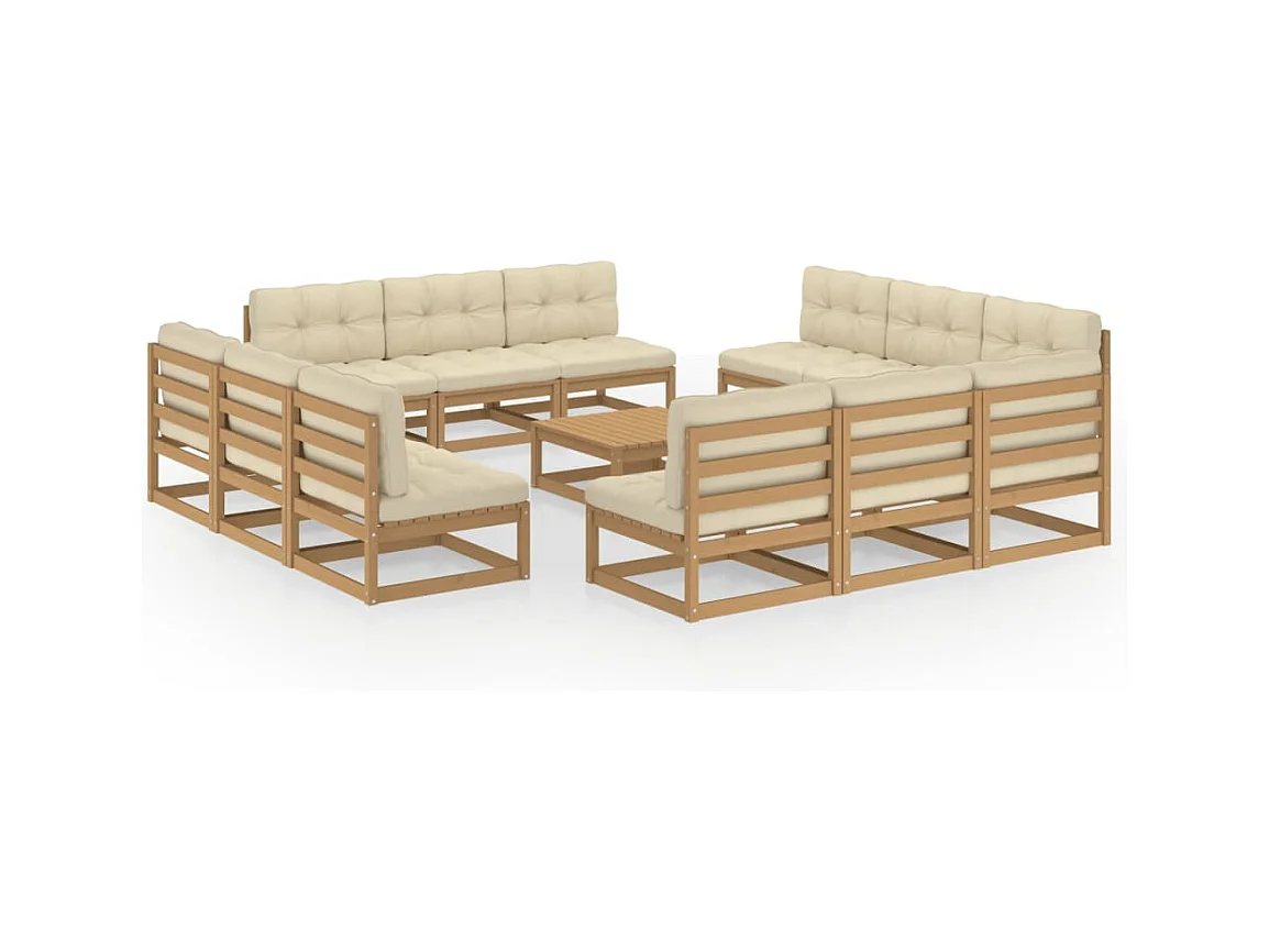 Set Divani da Giardino 13 pz con Cuscini Legno Massello di Pino