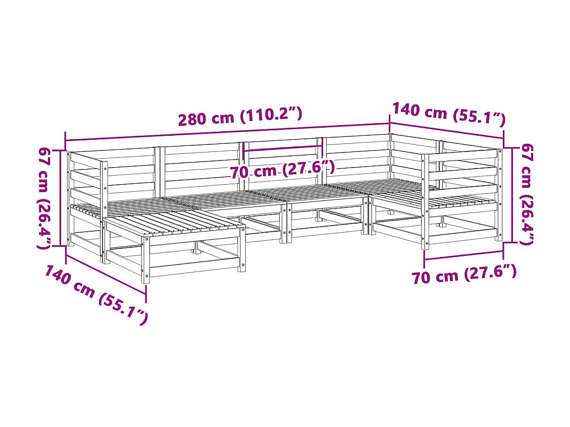 Salon de jardin 6 pcs bois de pin massif