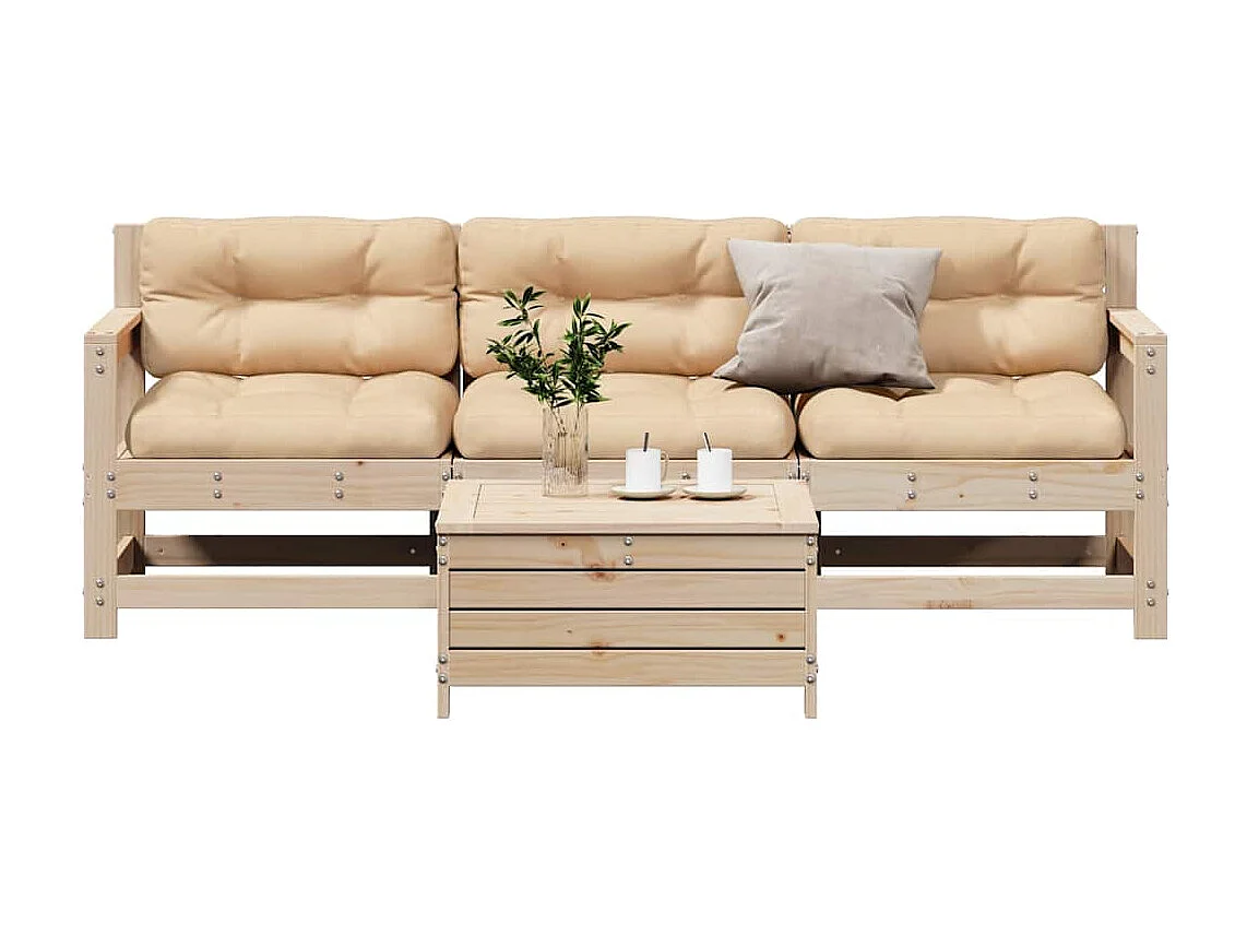 4-tlg. Garten-Lounge-Set mit Kissen Massivholz Kiefer