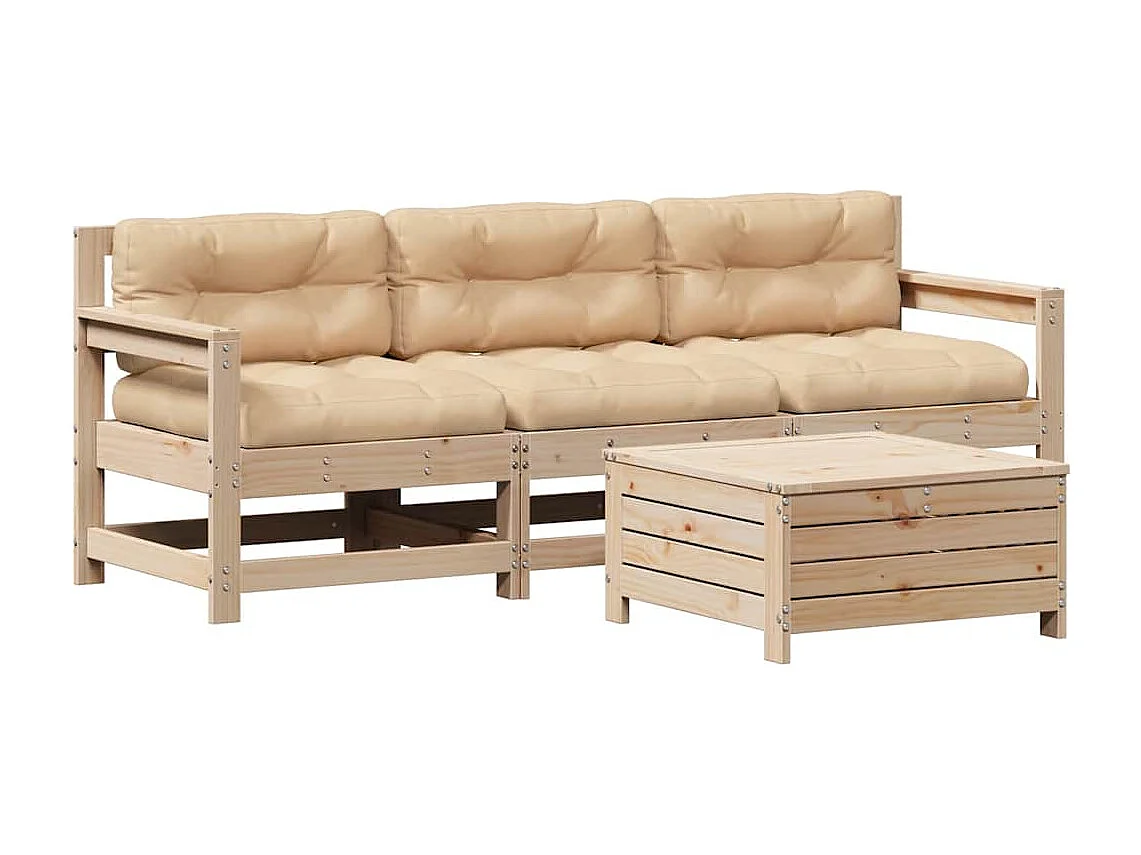 4-tlg. Garten-Lounge-Set mit Kissen Massivholz Kiefer
